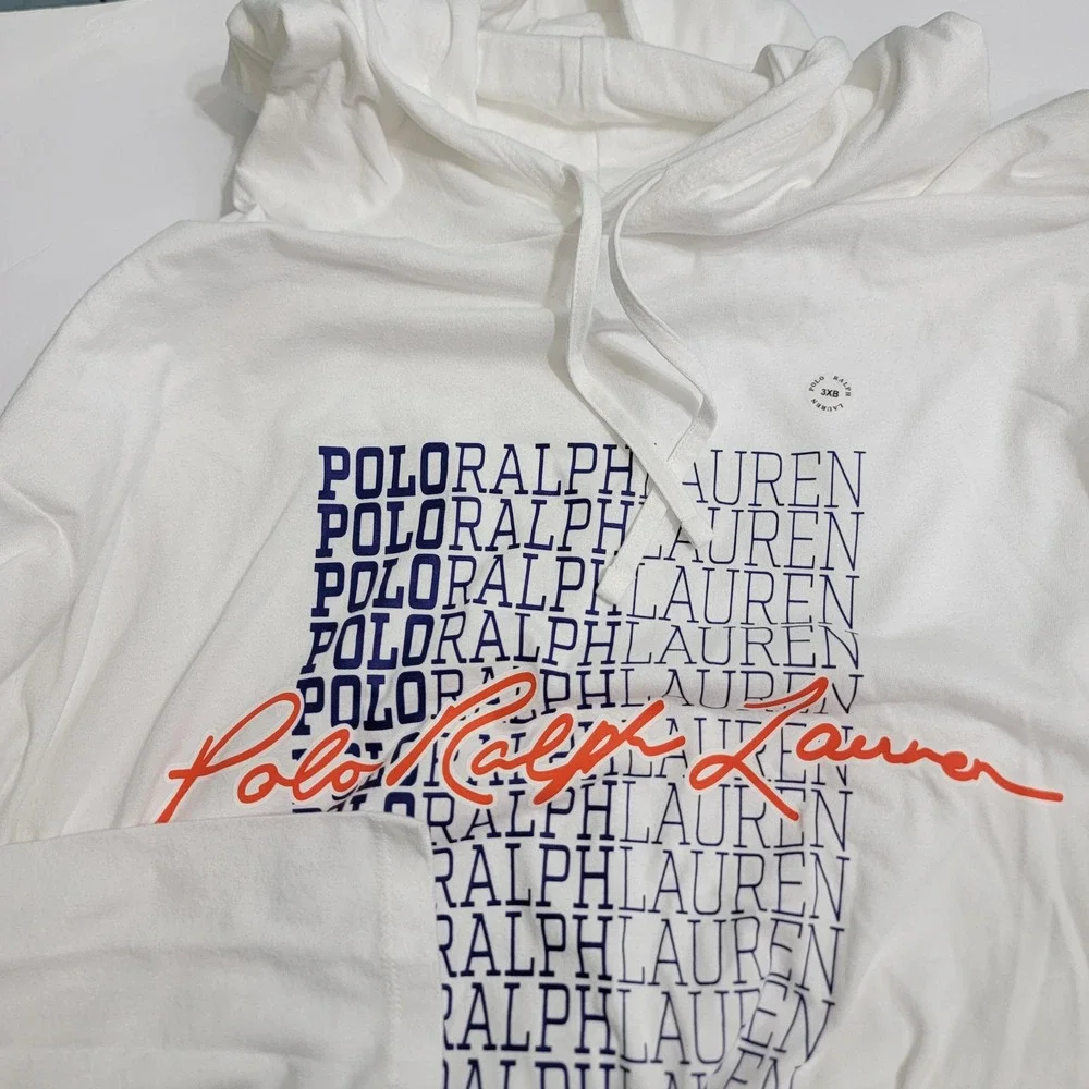 Polo Ralph Lauren Mens 3XB BigTall White Stacked Logo Graphic Hooded T-Shirt NWT